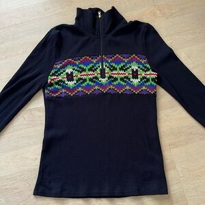 Lauren Ralph Lauren Nordic 1/4 Zip Thermal Long Sleeve Pullover Top Sz M Black